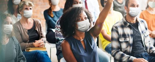 People wearing mask during workshop in the new normal